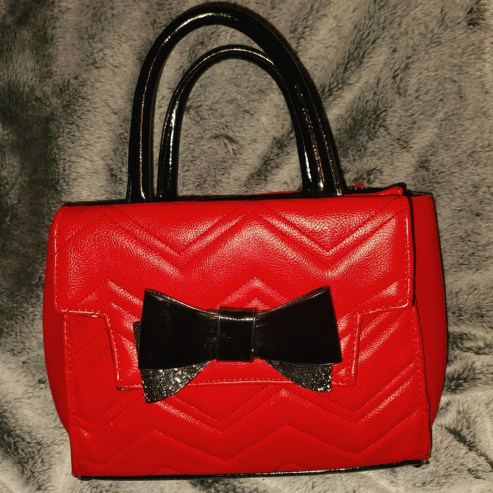 Betsey Johnson Red Satchel with Black Bow Beautifu